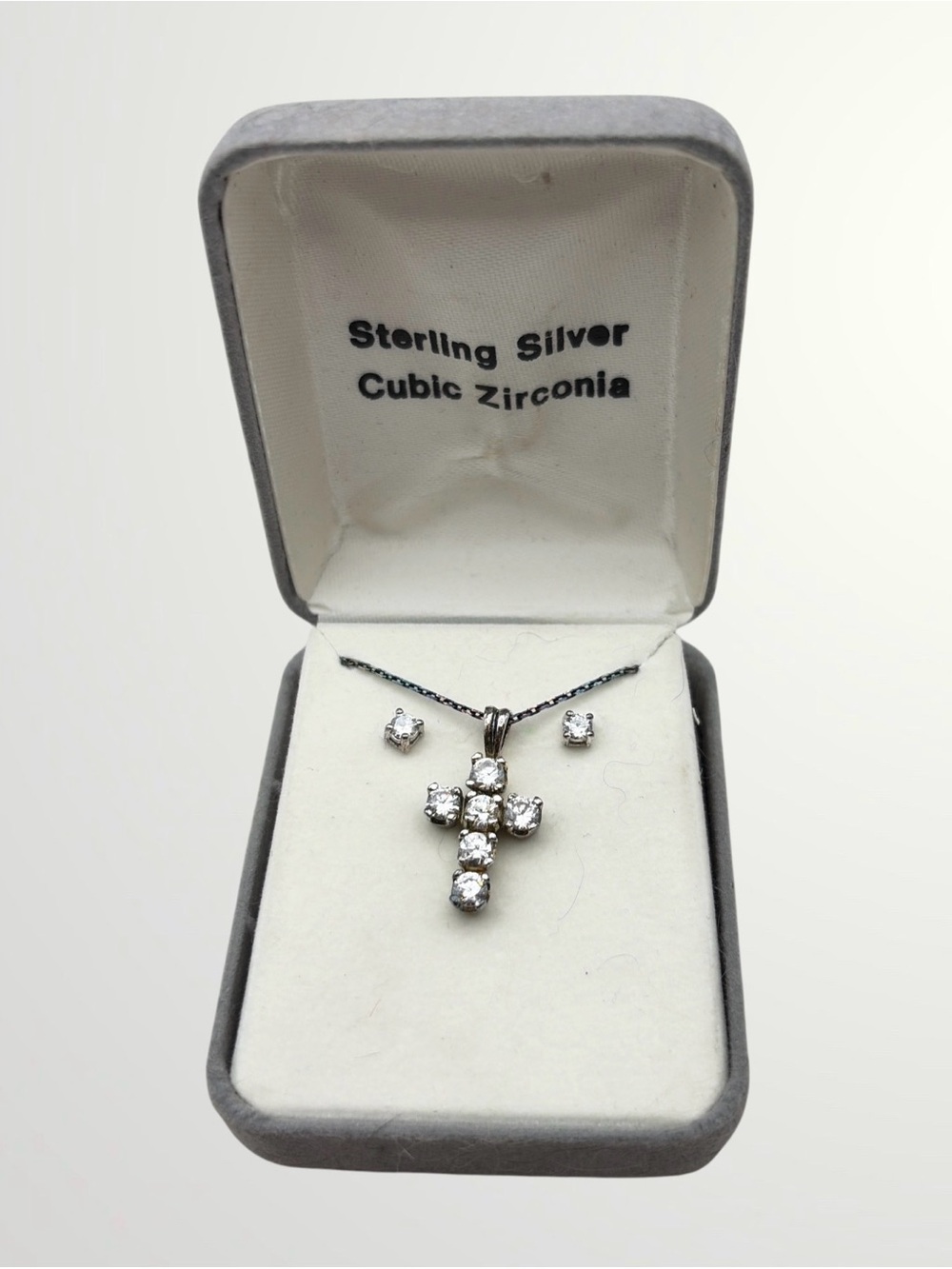 Sterling Silver Cubic Zirconia Cross Necklace and Earring Set